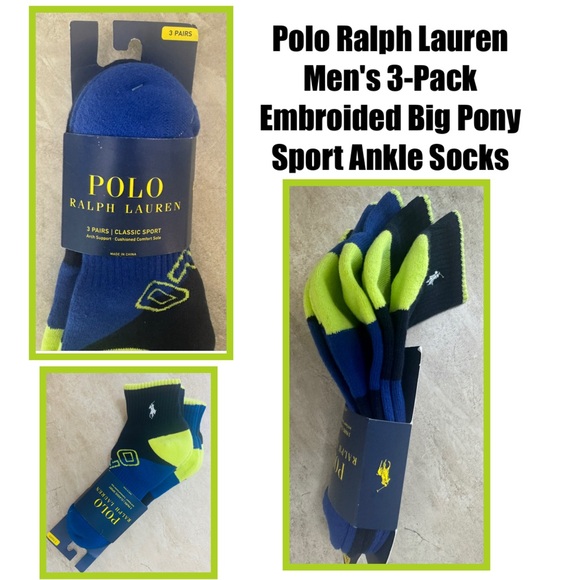 Polo Ralph Lauren Other - Polo Ralph Lauren Men's 3-Pack Embroided Big Pony Sport Ankle Socks